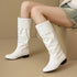 DAMEN-MITTELKNIE-KUNSTLEDERSTIEFEL – SLIP-ON MIT BLOCKABSATZ UND RUNDER ZEHENPARTIE